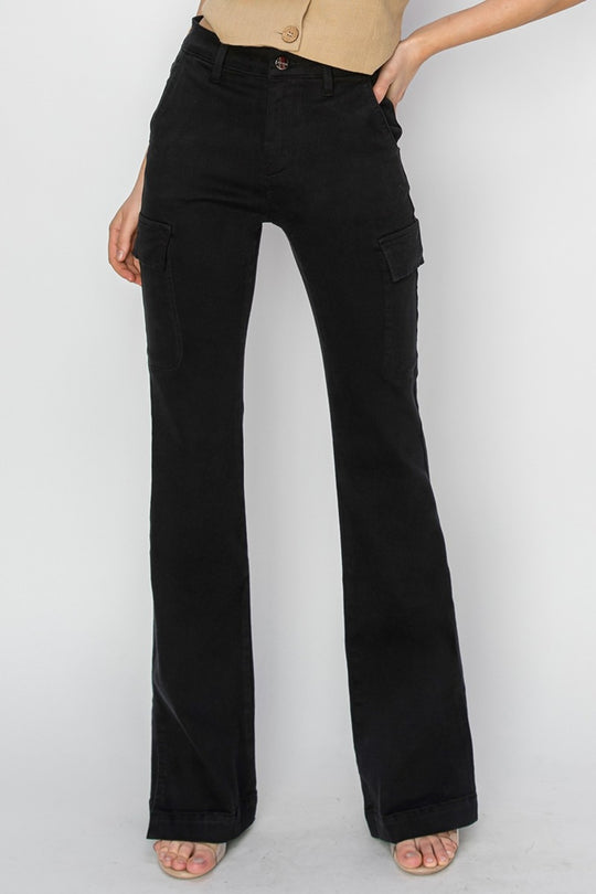 RISEN Full Size High Rise Side Slit Cargo Bootcut Jeans Yuley's Interesting Things  Bottom  %picture_angle%