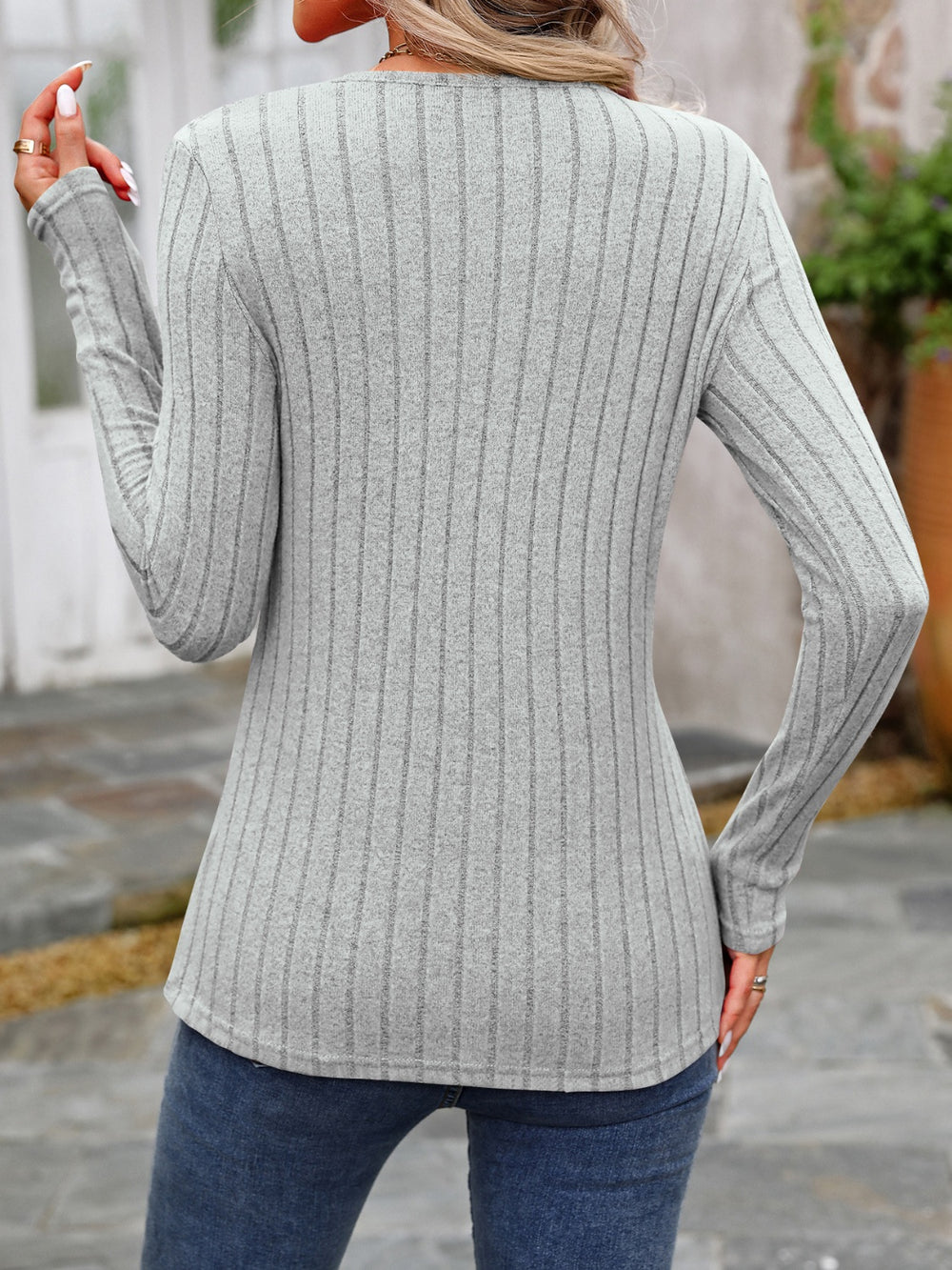 Decorative Button Round Neck Long Sleeve T-Shirt Yuley's Interesting Things  Top  %picture_angle%