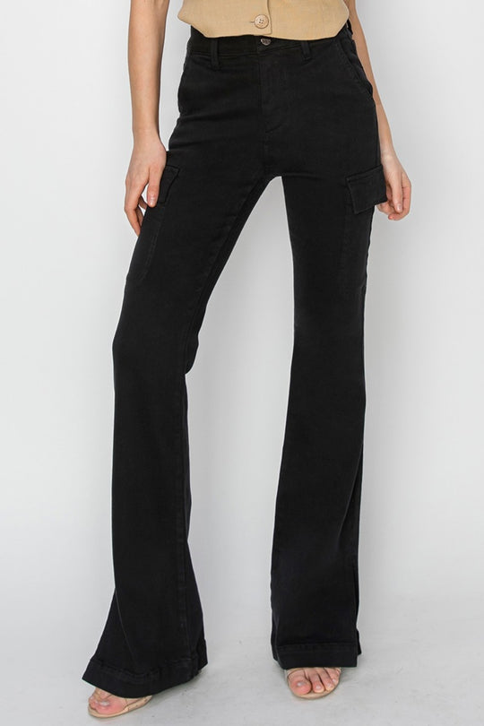 RISEN Full Size High Rise Side Slit Cargo Bootcut Jeans Yuley's Interesting Things Black-3XL Bottom 66.28 %picture_angle%