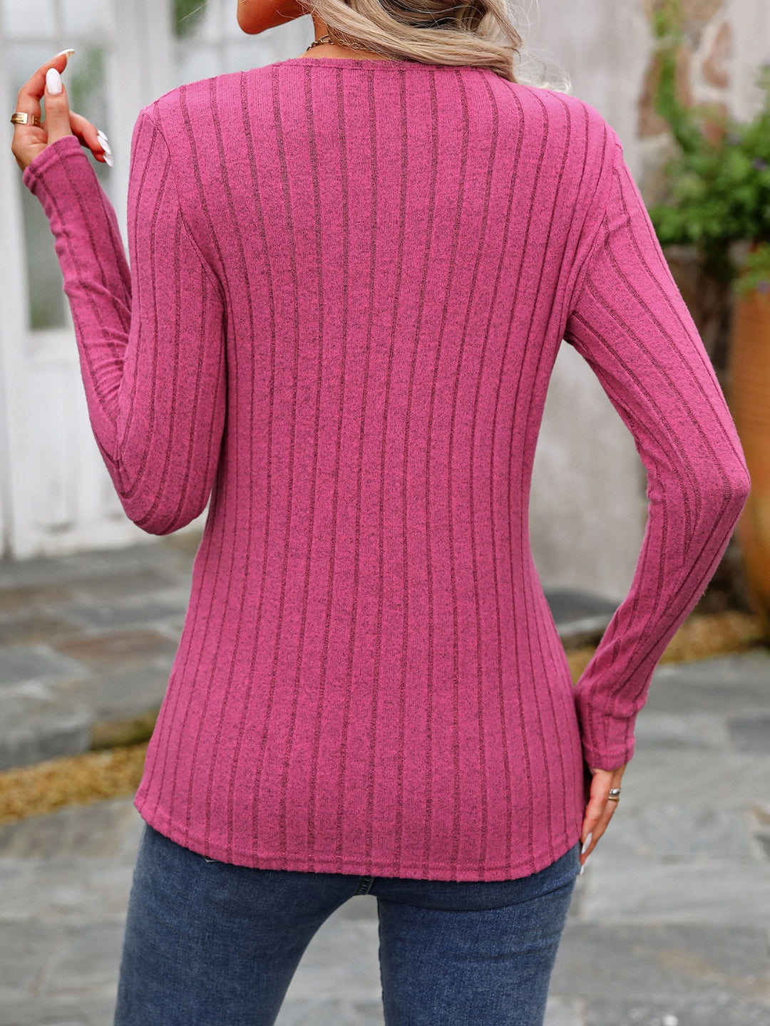 Decorative Button Round Neck Long Sleeve T-Shirt Yuley's Interesting Things  Top  %picture_angle%