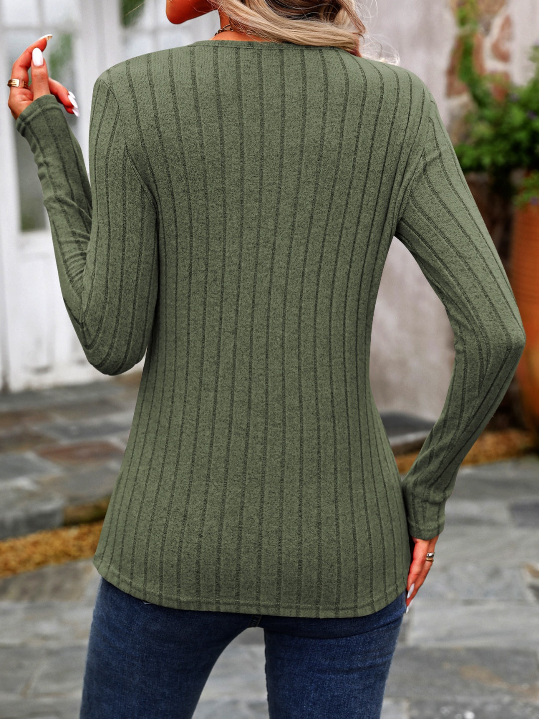 Decorative Button Round Neck Long Sleeve T-Shirt Yuley's Interesting Things  Top  %picture_angle%