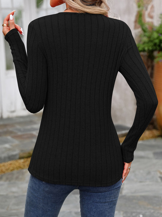 Decorative Button Round Neck Long Sleeve T-Shirt Yuley's Interesting Things  Top  %picture_angle%