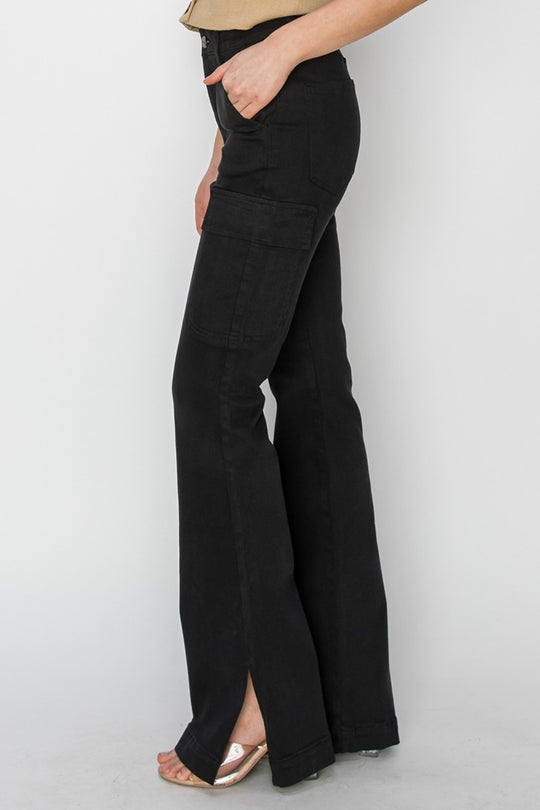 RISEN Full Size High Rise Side Slit Cargo Bootcut Jeans Yuley's Interesting Things  Bottom  %picture_angle%