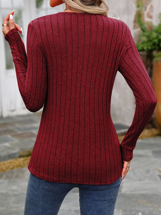 Decorative Button Round Neck Long Sleeve T-Shirt Yuley's Interesting Things  Top  %picture_angle%