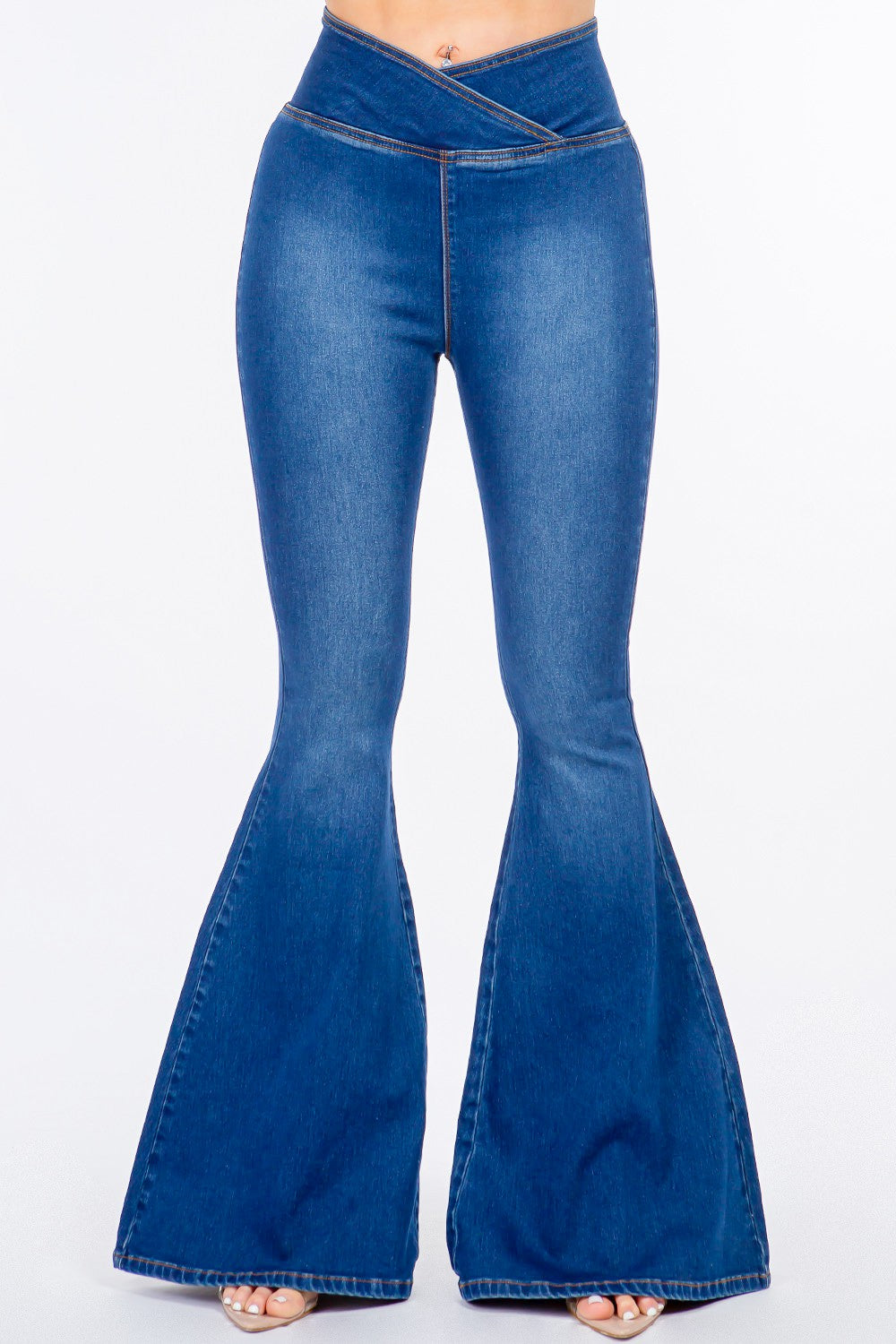 American Bazi High Waist Pull On Flare Jeans Yuley's Interesting Things Blue-L Bottom 65.46 %picture_angle%