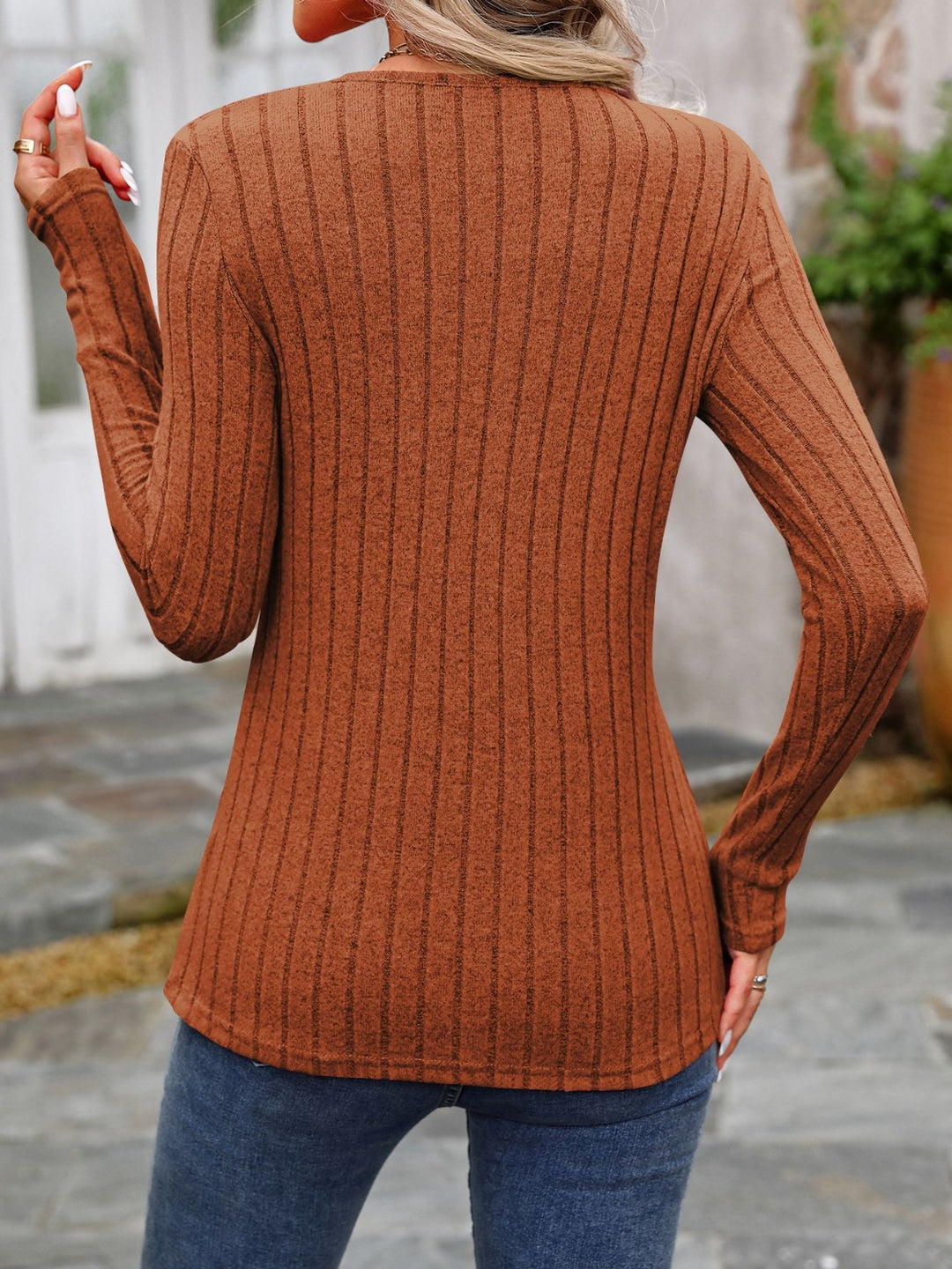 Decorative Button Round Neck Long Sleeve T-Shirt Yuley's Interesting Things  Top  %picture_angle%